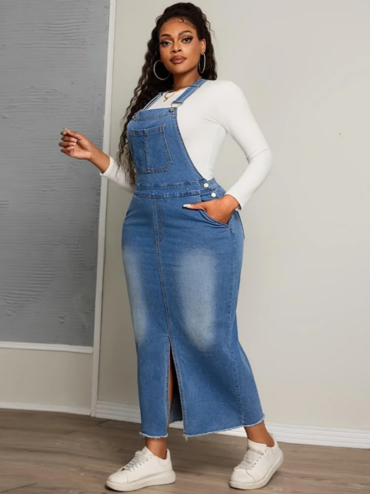 Wmstar Plus Size Denim Dress A New Casual Versatile Denim Strappy Dresses for Slimming Summer Woman 2025 Elegant Luxury Skirts