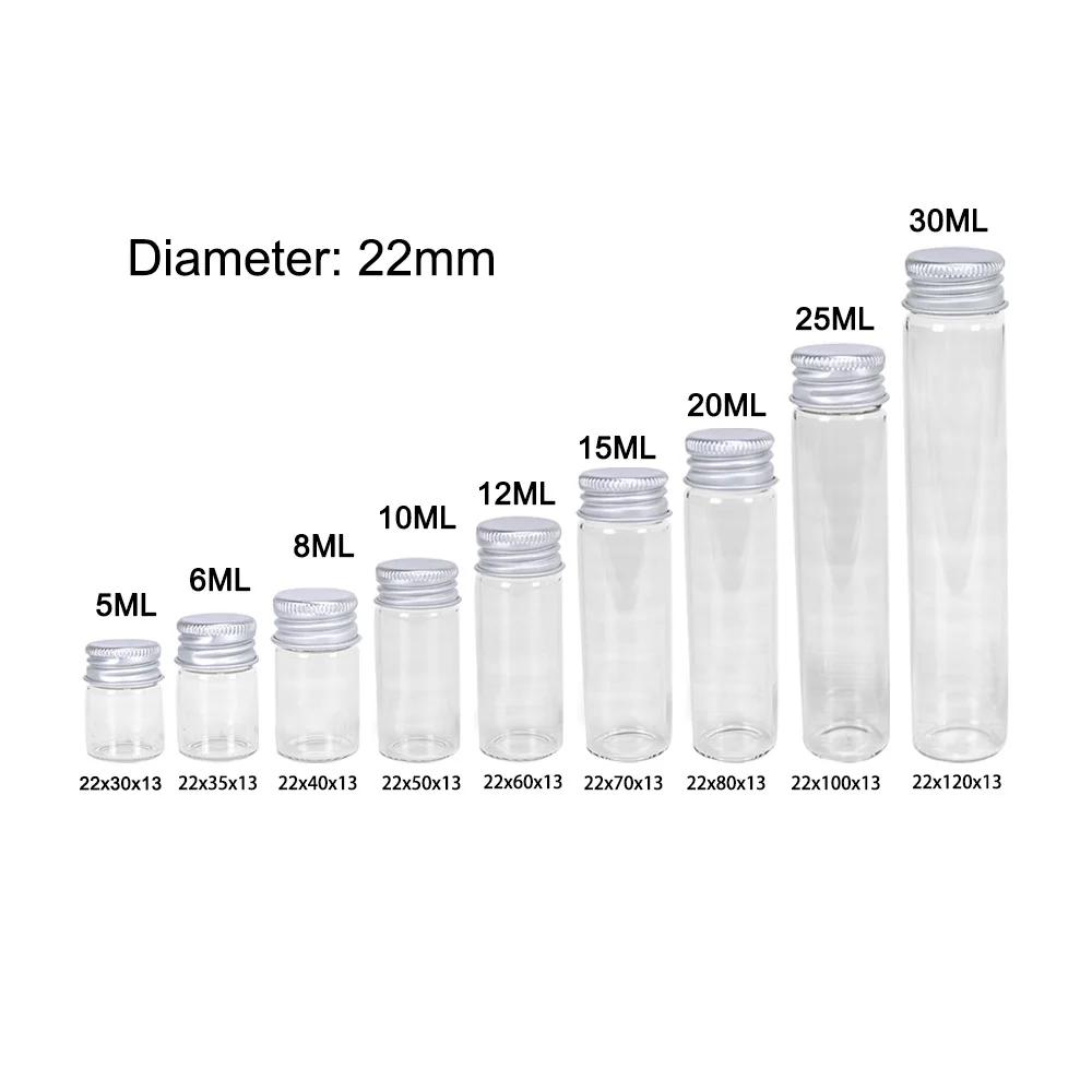 10 Pieces 5ml/6ml/8ml/10ml/12ml/15ml/20ml/25ml/30ml Glass Bottles with  Aluminium Lids Small Mini Glass Jars 9 Sizes