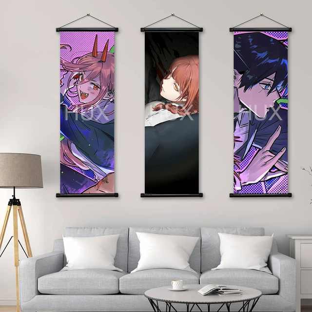 Homem Motosserra Anime Scroll Canvas Pintura, Denji Makima Aki Poder,  Decoração de Casa, Arte Pendurada, Decoração do quarto - AliExpress