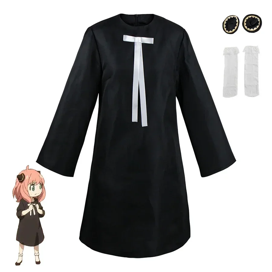 Anya Forger cosplay dress anime Spy X Family Anya cosplay wig black dress socks doll halloween costumes for girls women
