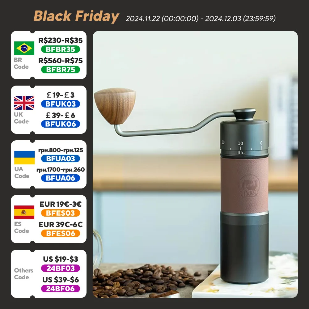 Manual Coffee Grinder 420 stainless steel 7-core burr coffee bean grinder adjustable grinding thickness anti slip pad icafilas