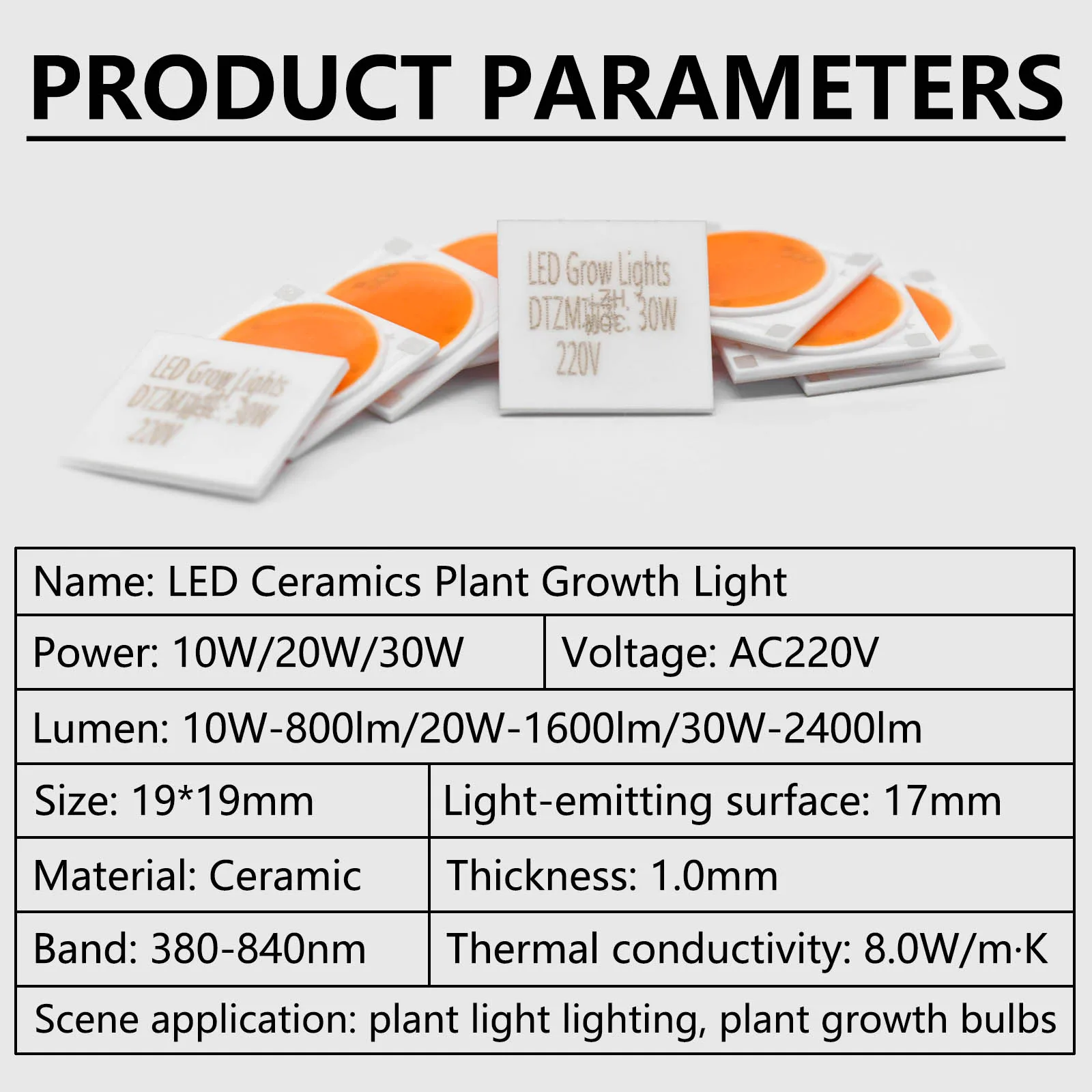 5pcs Ceramics Base LED COB Chips Full Spectrum Bulb 4KV AC 220V 10W 20W 30W For Plant Seedling Grow And Flower Growth Lighting