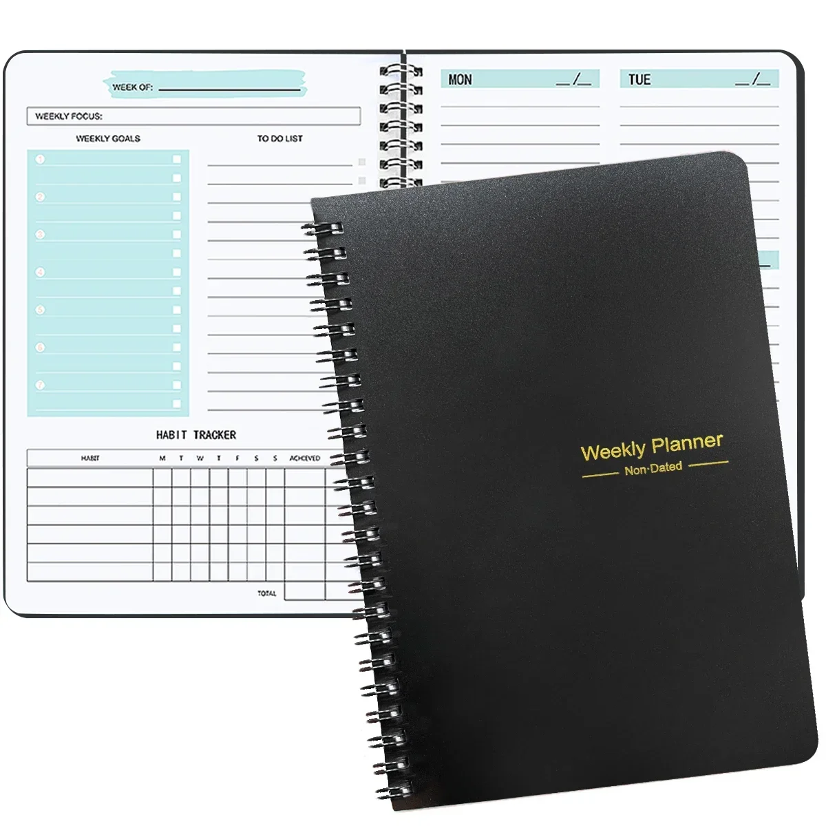 Weekly Planner: Undated Spiral Agenda with Pouch - A5 Notebook for 52 Weeks of Scheduling