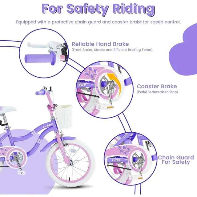 16-20 Inch Kids Bikes with Basket, Training Wheels, and Adjustable Seat for Ages 4-12, Available in Multiple Colors