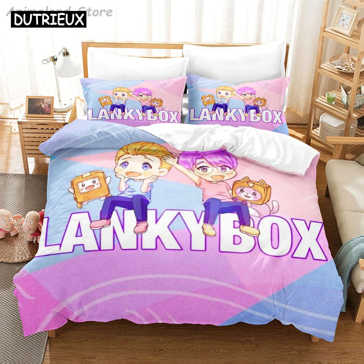 

Lankybox Foxy Boxy Bedding Sets Cartoon Bed Linen 3D Print Gift For Teens Men 2/3pcs Twin Single Queen King Size Duvet Cover Set