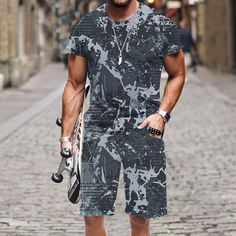 

Street Men's Tracksuit Funny Summer Tops Outfit Harajuku Casual Beach Hip-hop O Neck Short Sleeve 2-piece Set 3D Printed Luxury