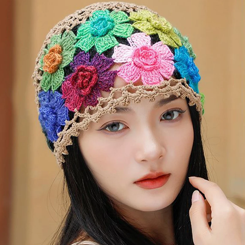

Handmade Crochet Knitted Cap Korean Foldable Pullover Caps Hollow Out Wool Bucket Hats Fashion Travel Panama Hat Y2k Accessories