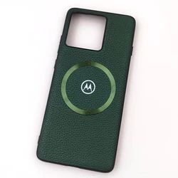 Litchi Texture Leather Magnetic Case with Magsafe Wireless Charging Capability - Moto G45 (Green)