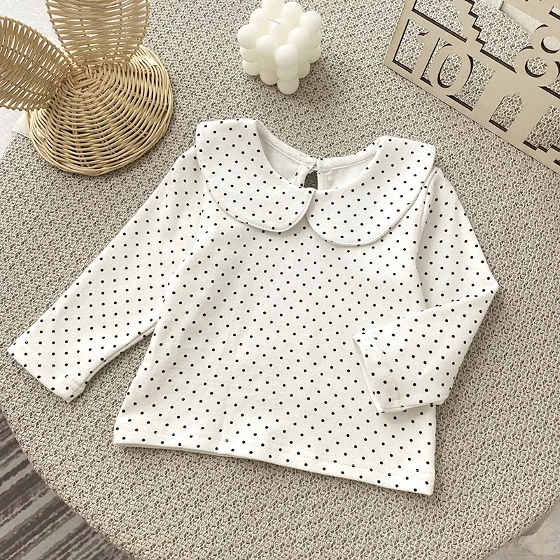 1623B Baby T-shirt Spring Autumn Children Doll Collar Long Sleeve Bottoming Shirt 0-3T Girl's Bottoming Tops Sweet T Shirt