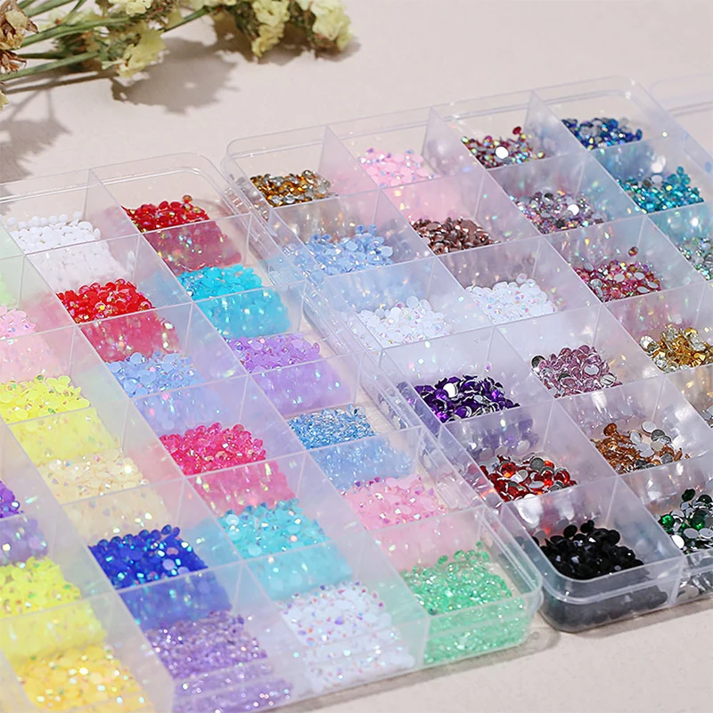 12 Grids/Box Kawaii Mixed Harz Bögen Nail art Charms Dekoration Bowknot Flachen Boden Strass Nägel Teile DIY Maniküre Werkzeuge – Detail 9