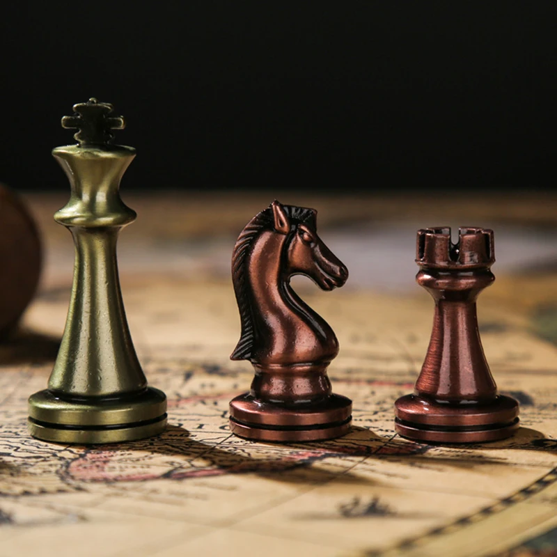 Professional Chess Pieces International Metal 30*30cm Folding Table Games with Wooden Box Children and Aldult Gift Ornaments New