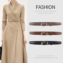 Women's Thin Leather Belt Personalized Alloy Buckle Simple Fashion High Quality Waistband Decorate Belt with Jeans Coat