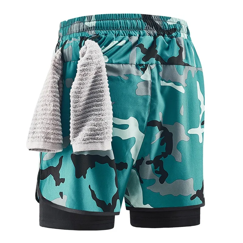Men Running Shorts Gym Sports 2 in 1 Camo Quick Dry Workout Training Gym Fitness Jogging Short Sweatpants Summer