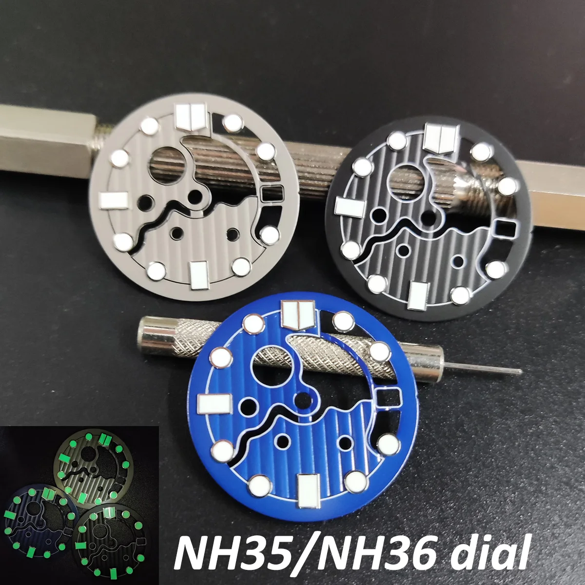 

28.5mm NH35 Dial Skeleton Dial Green Luminous Suitable for NH35/NH36 Movement 3 O'Clock Watch Accessories