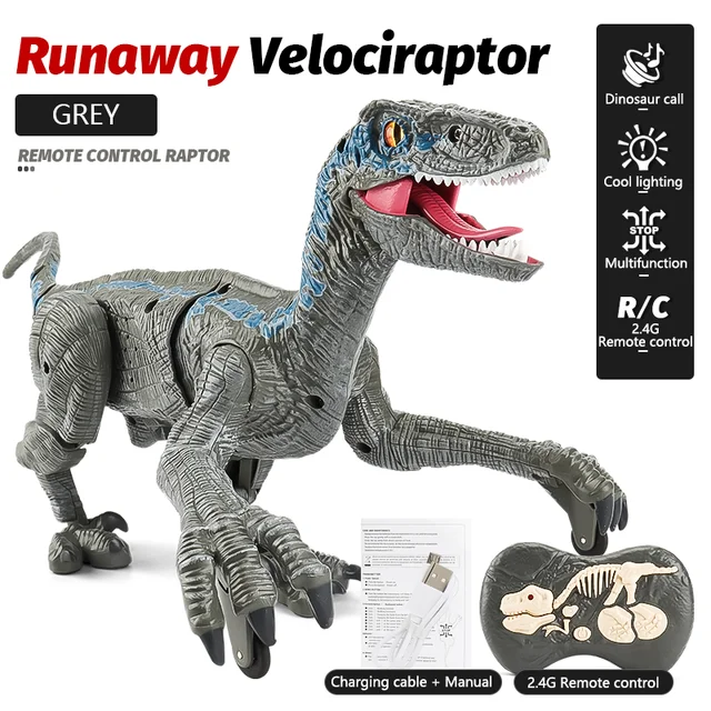 Roclub RC Dinosaur Remote Control Dinosaurs Excavation Jurassic Animals Robot Sound Light Electric Walking Dinosaur Toys GiftGray