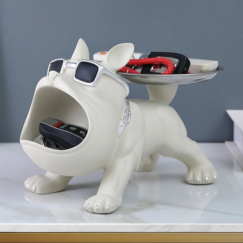 Entryway Key Storage Tray Creative Big Mouthed Dog Shaped Resin And Iron Plate Key Holder For Desk Organization 4