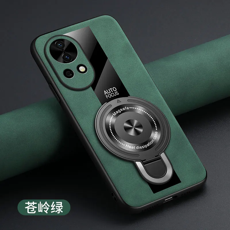 Luxury Magnetic Ring Holder Case - Premium Shockproof Cover with Plexiglass, PU Silicone, and Sheepskin Leather Elements