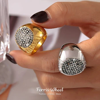 Strass lucidi di lusso Bellissimi anelli per le donne Anello in acciaio inossidabile impermeabile placcato oro Esagera il regalo dei gioielli con le dita