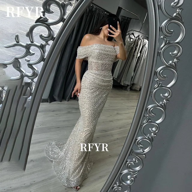 RFYR Beaded Evening Dresses Glitter Prom Dress Mermaid Party Dress for Arabic Women Pearls Celebrity Dress vestidos Customized 1