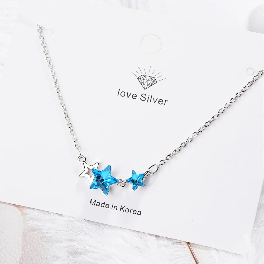 Jewelry Set 925 Sterling Silver for Women Accessories Blue Star Crystal Stud Earrings Wedding Necklaces Fashion Party Girl jewelry set silver jewelry silver jewelry set