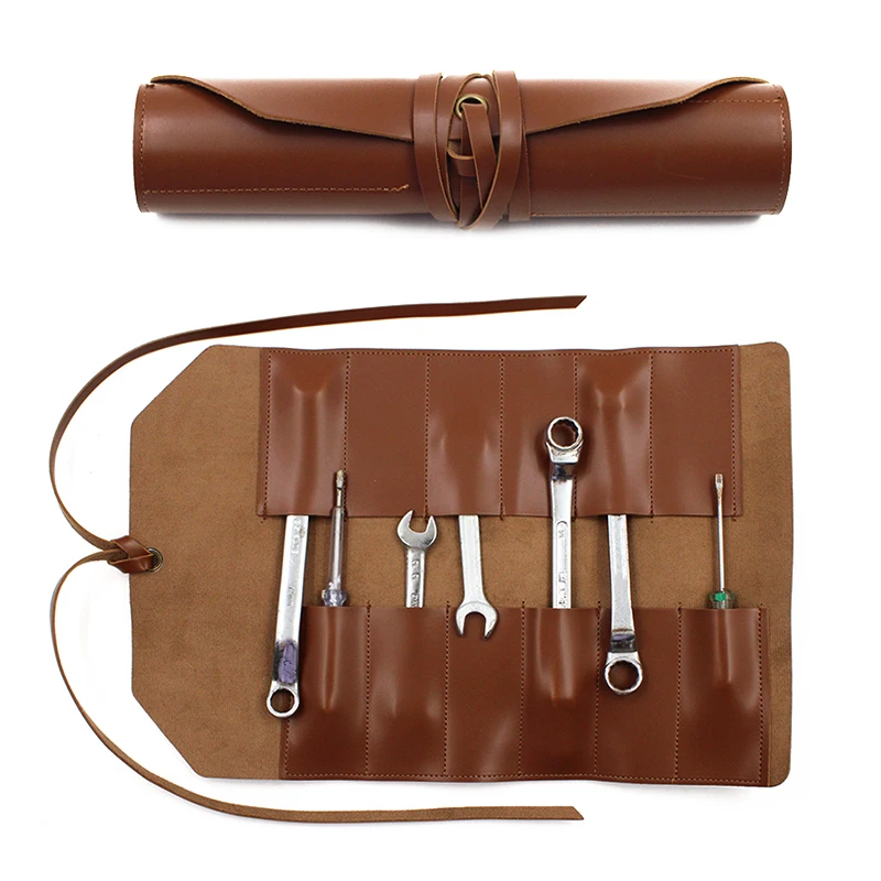 Premium Leather Tool Roll-Up Pouch and Chisel Bag
