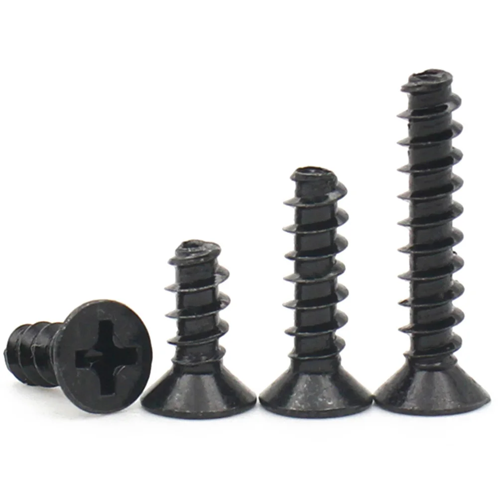 50–500 Stück schwarzer Kohlenstoffstahl M1 M1,2 M2 M2,3 M2,6 M3 M4 Mini-Schraube Phillips Kreuzschlitz Senkkopf selbstschneidende Schraube – Detail 3