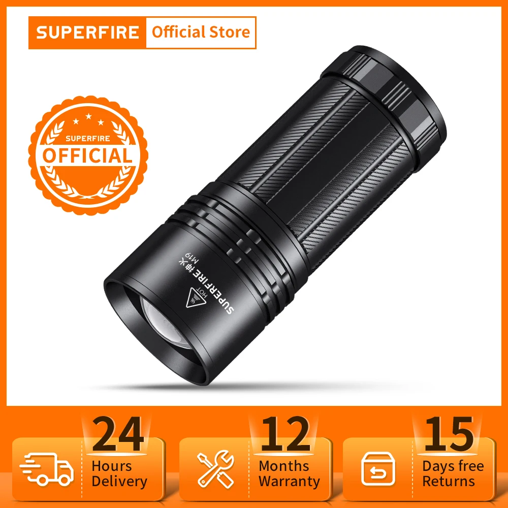 New SUPERFIRE M19/M22 Super Bright LED Flashlight USB-C Rechargeable Powerful Torch Zoom Camping Fishing Portable Lantern