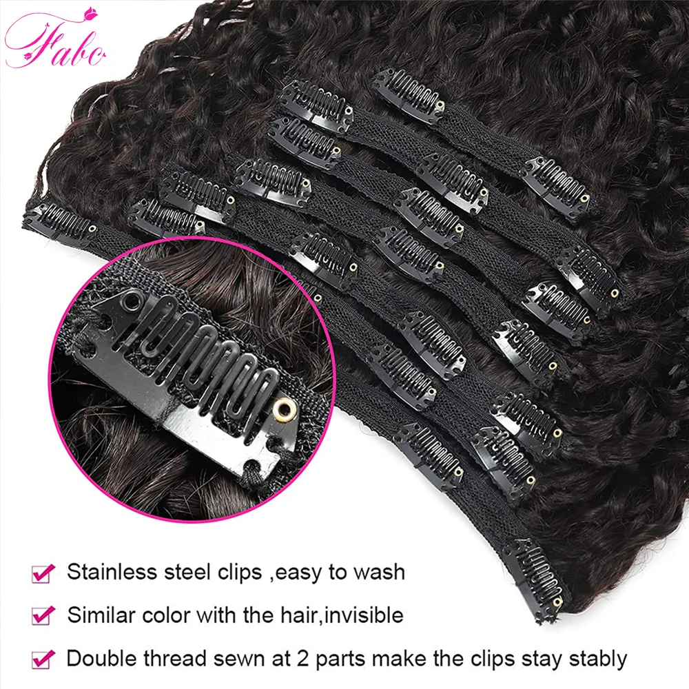 Fabc Hair Peruvian Jerry Curly hair Clip Ins Human Hair Extensions 7pcs/set Natural Color Remy human Hair 125g/set