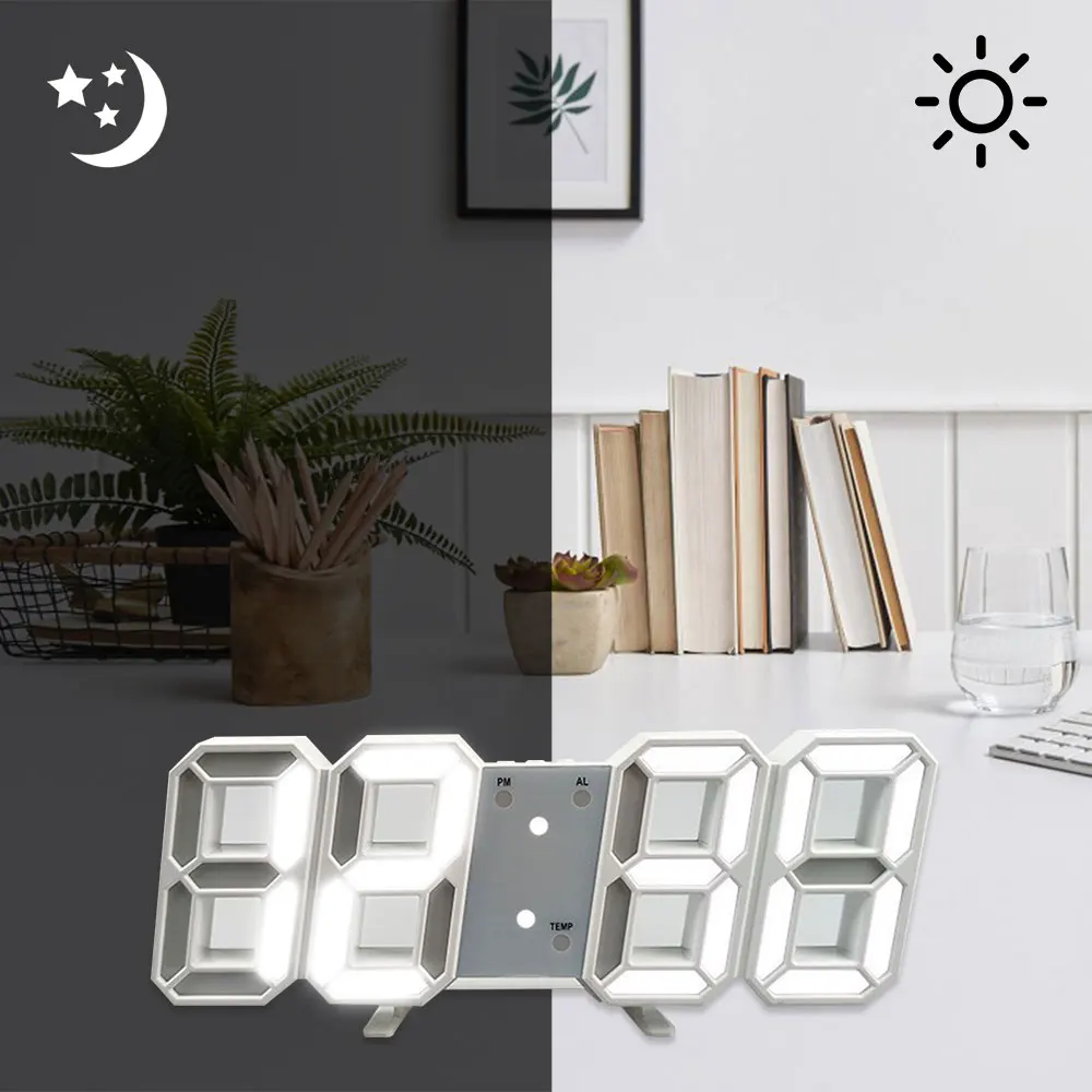 3D LED Digital Clock Wall Deco Glowing Night Mode Adjustable Electronic Table Clock Wall Decoration Living Room LED