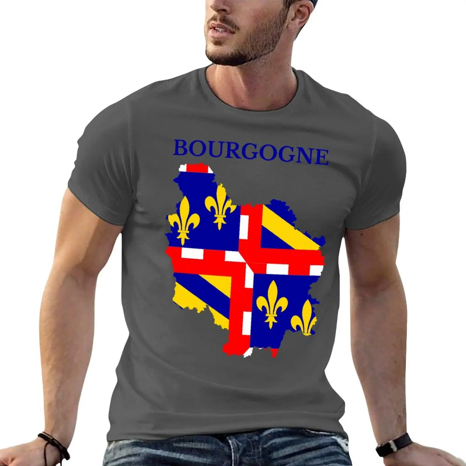 Burgundy Map Flag Graphic T-Shirt – French Region Short Sleeve Top