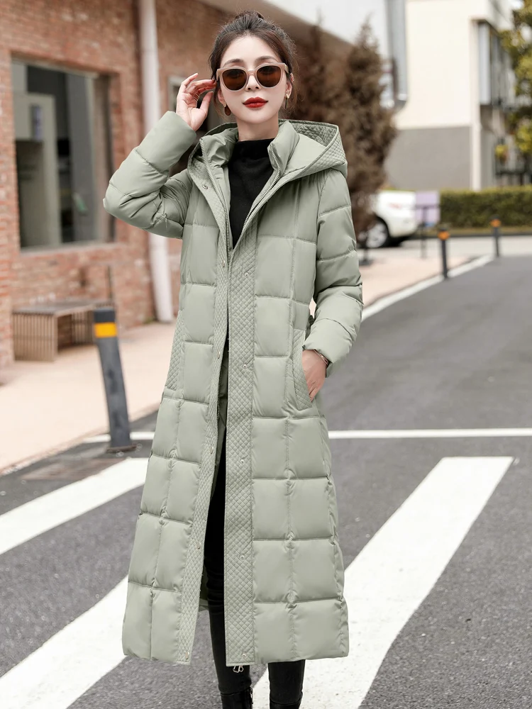 

2023 New Solid Color Long Straight Winter Coat Casual Women Parka Clothes Hooded Stylish Winter Jacket Female Outerwear Size 4XL