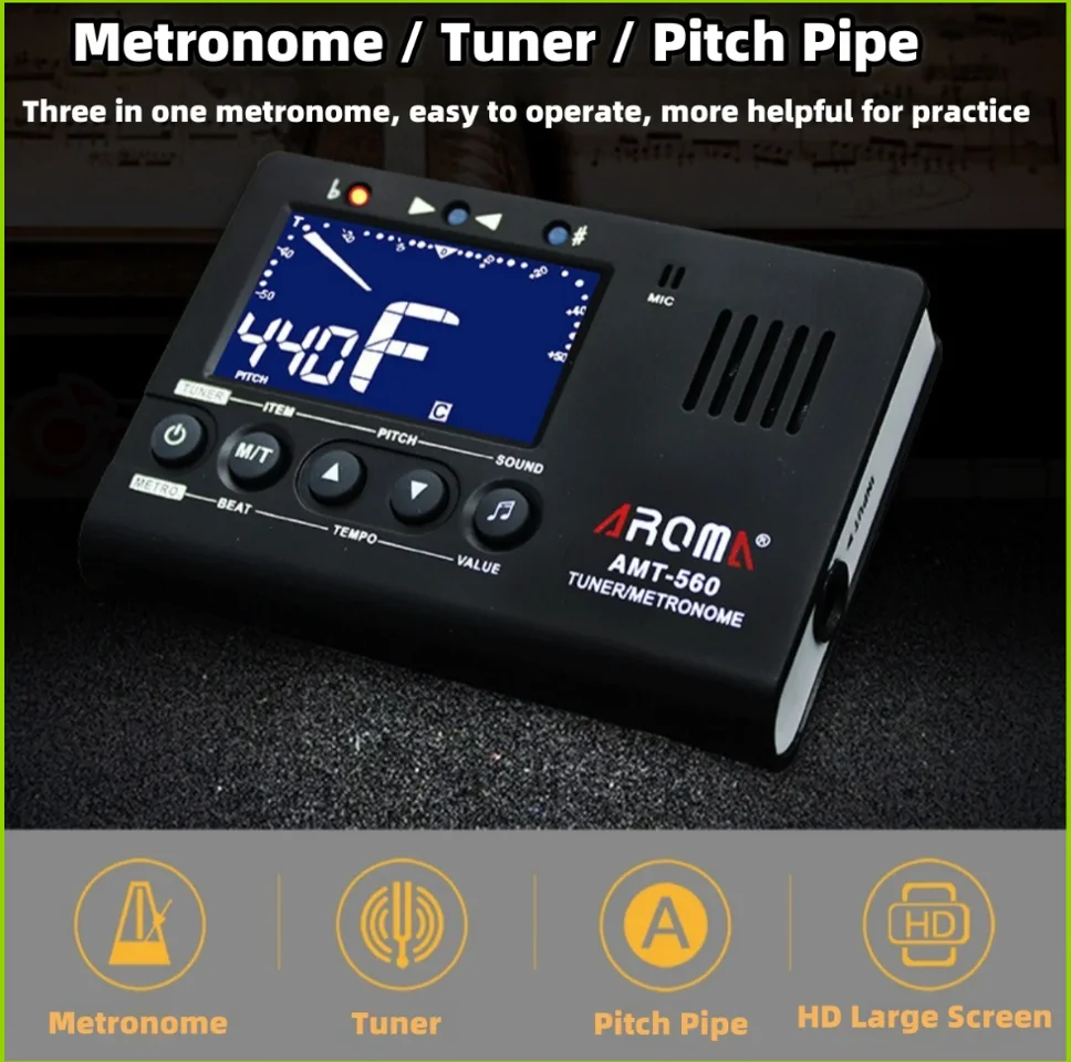 Aroma 3-in-1 Electric Guitar Metronome & Tuner with Built-in Mic and Pickup Cable