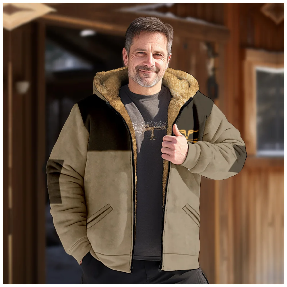 New Creative Pattern Hooded Sweater with Casual Printing Long Sleeve Zipper Sweater Thick Cotton Coat Winter A03