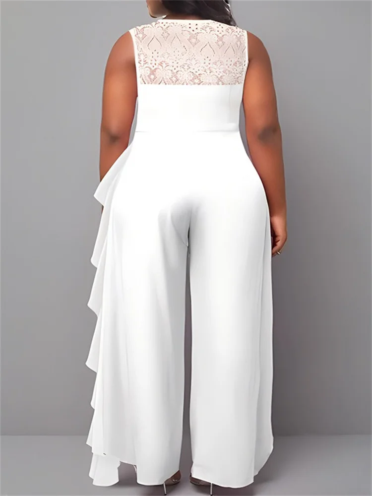 Wmstar Jumpsuit  Women Sleeveless Bodysuit Lace Patchwork Office Lady Wide Leg Elegant Fashion Rompers Wholesale Dropshipping