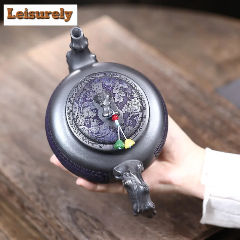 680ml Classic Yixing Purple Clay Teapots Famous Master Handmade Squirrel Pot Raw Ore Stone Yellow Mud Kettle Zisha Tea Set Cha