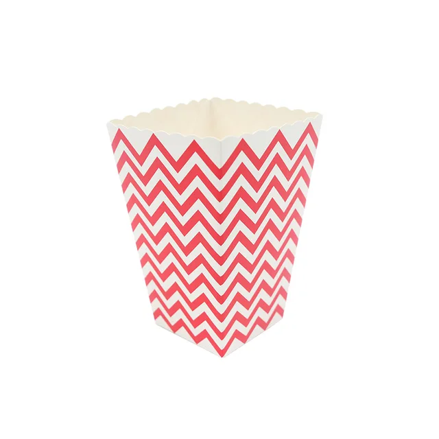 WALMD 6pcs Popcorn Box Colorful Chevron Stripes Dot Gold Gift Box Party Favour Wedding Pop Corn Kid Party Decoration Bags Loot red wave