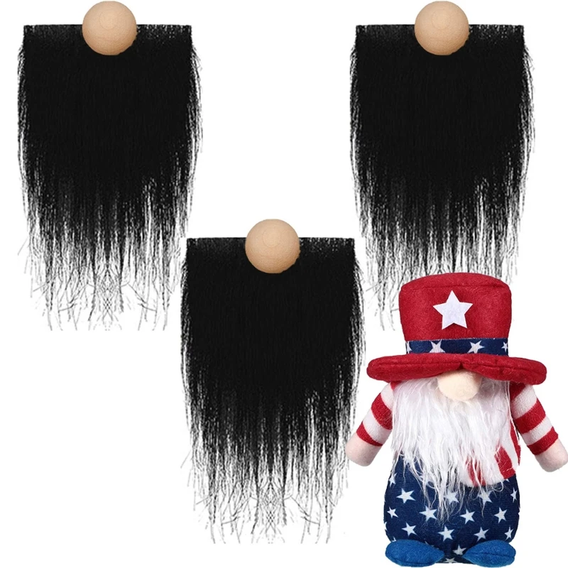 Christmas Gnome Wooden Beads Set Faux Fur Beards Plush DIY Crafts Party Costume Accessories 3pcs