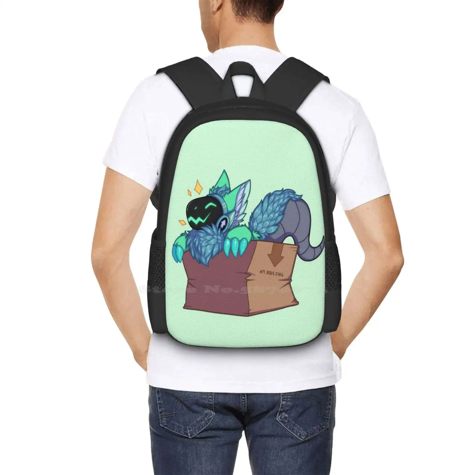 Protogen In A Box 2.0-Green 3D Print Design Backpack Student Bag Protogen Furry Fandom Cyborg Robot Fursona Cute Bionic Anthro