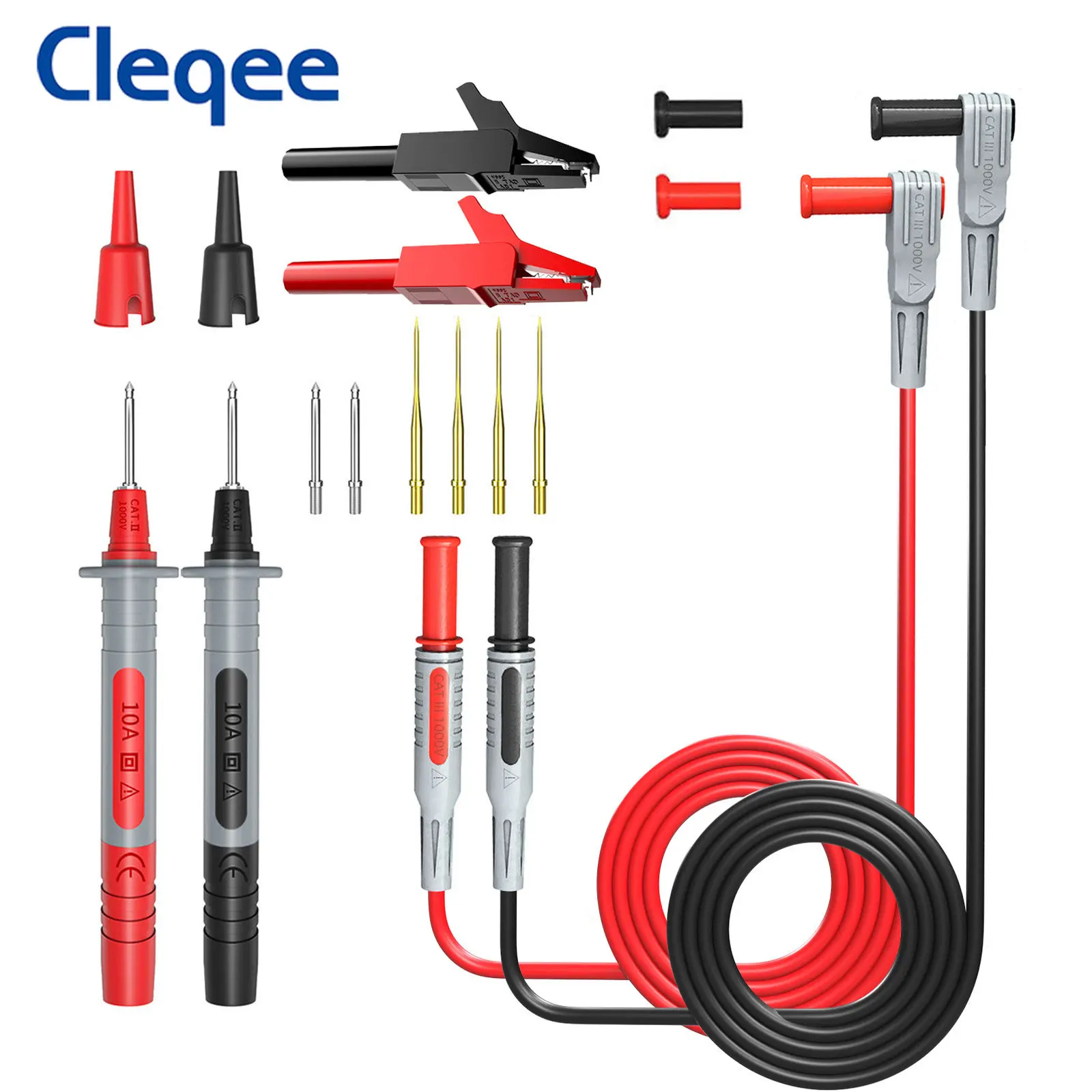 Cleqee P1300B 16PCS 4mm Banana Plug Multimeter Test Leads kit+Replaceable Test Probe Needles+Alligator Clips+Test Probe Pens