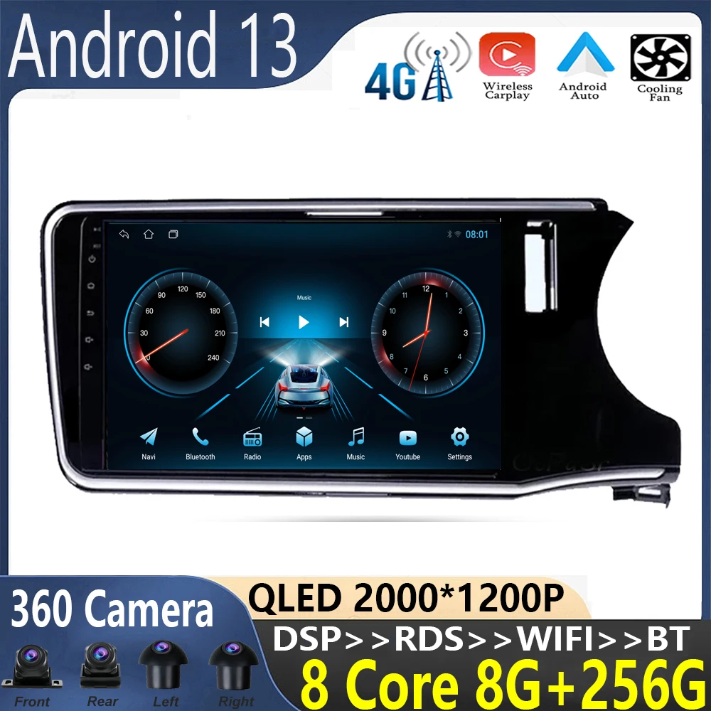 

Автомагнитола 9 дюймов Android 13 для Honda City/Grace 2014-2017, мультимедийный видеоплеер, навигация No 2din, 2 Din, DVD, автомобильный беспроводной