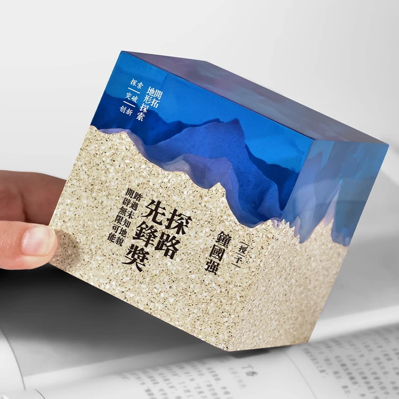 Customized High-end Cube Marble Drip Glue Trophy, Excellent Staff Company Annual Meeting Awards, Home Decorations Souvenirs, 1Pc