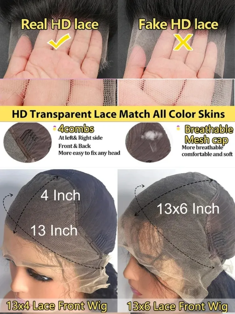 40 42 Inch 13x4 13x6 HD Transparent Bone Straight Lace Front Wigs 250 Density  Brazilian Human Hair Wigs For Women