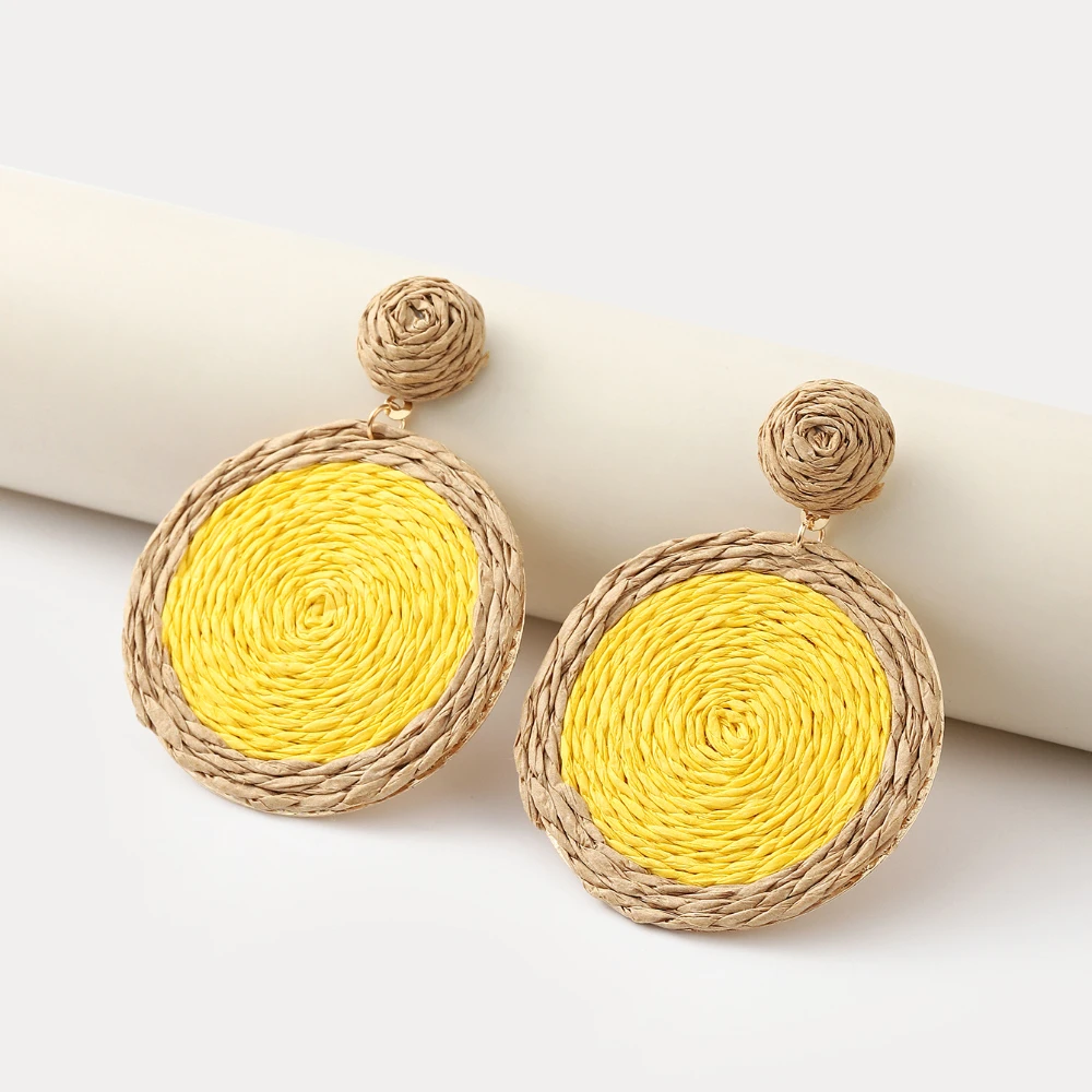 Orecchini Boho In Rattan SIXDUTON - Pendenti A Cerchio, Stile Estate, Vacanza Al Mare, Leggeri - Foto 3