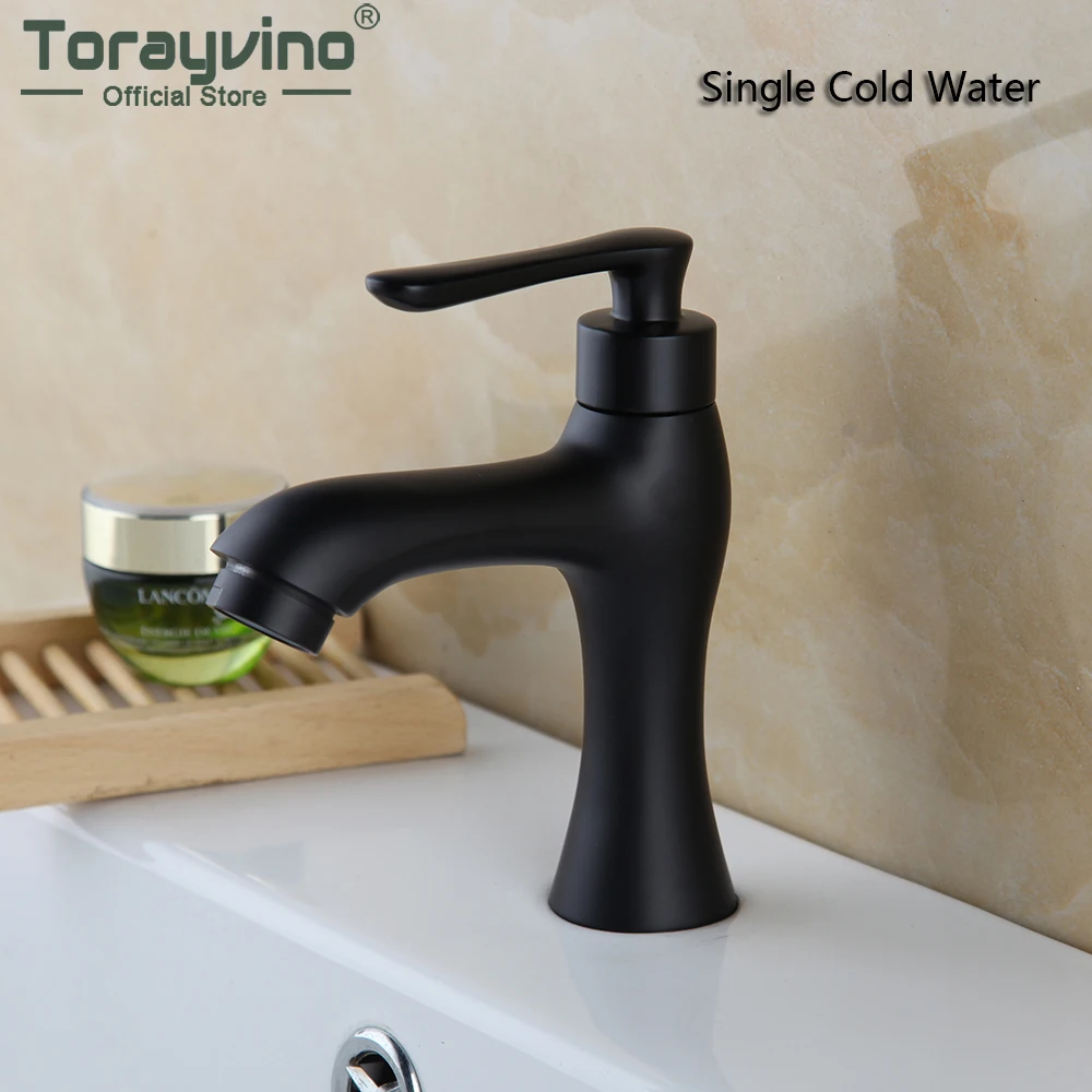 Torayvino Matte Black Bathroom Faucet Basin Single Lever Faucet Deck Mounted Washbasin Torneira Bathtub Sink Only Cold Water Tap