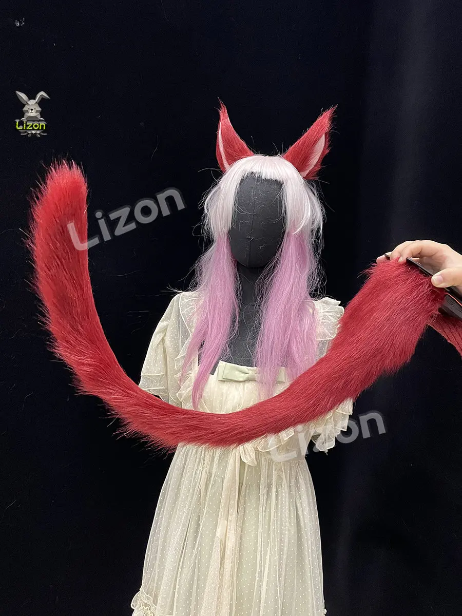 FF14 Final Fantasy Gurahattiya Cosplay Cat Tail Graha Tia Little Red Cat Ears Animal Furry Tail Faux Fur Tail - immagine 5