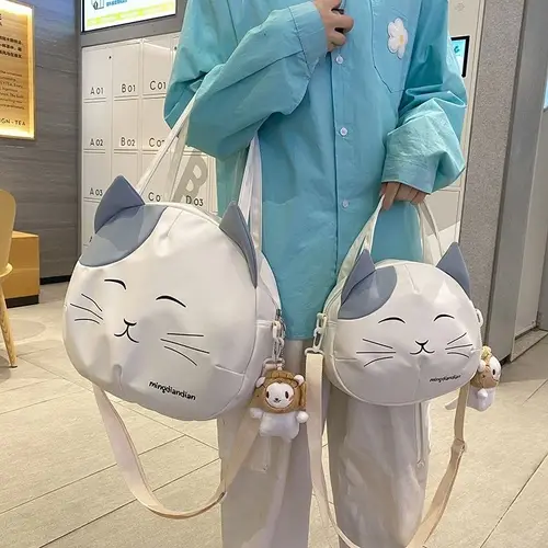 여성용 캔버스 프린트 고양이 사첼 메신저 숄더백, 재사용 가능한 식료품 쇼핑백, 휴대용 토트백, 학교 크로스바디 백 3