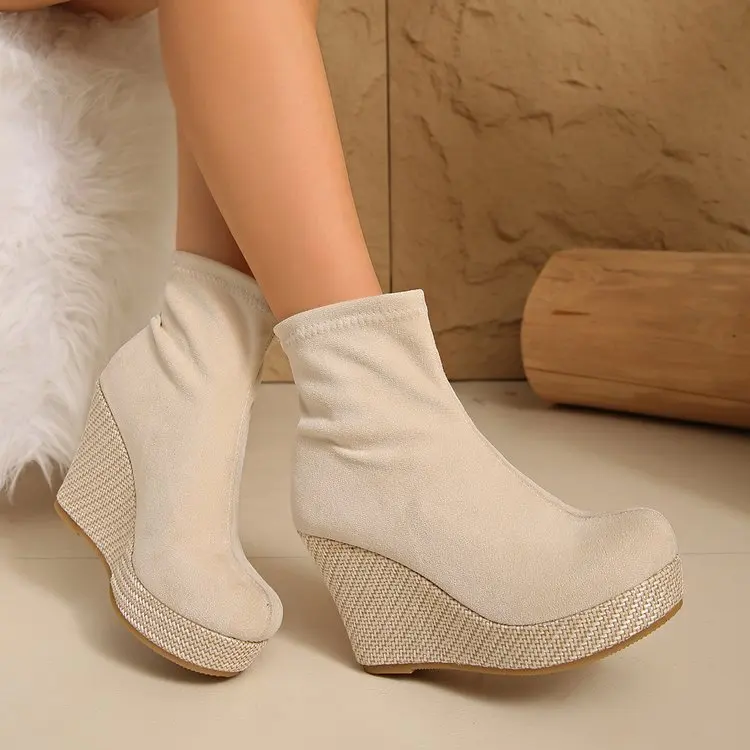 Damen Stiefeletten Mit Plateau Und Keilabsatz Für Mehr Höhe_voghion.com