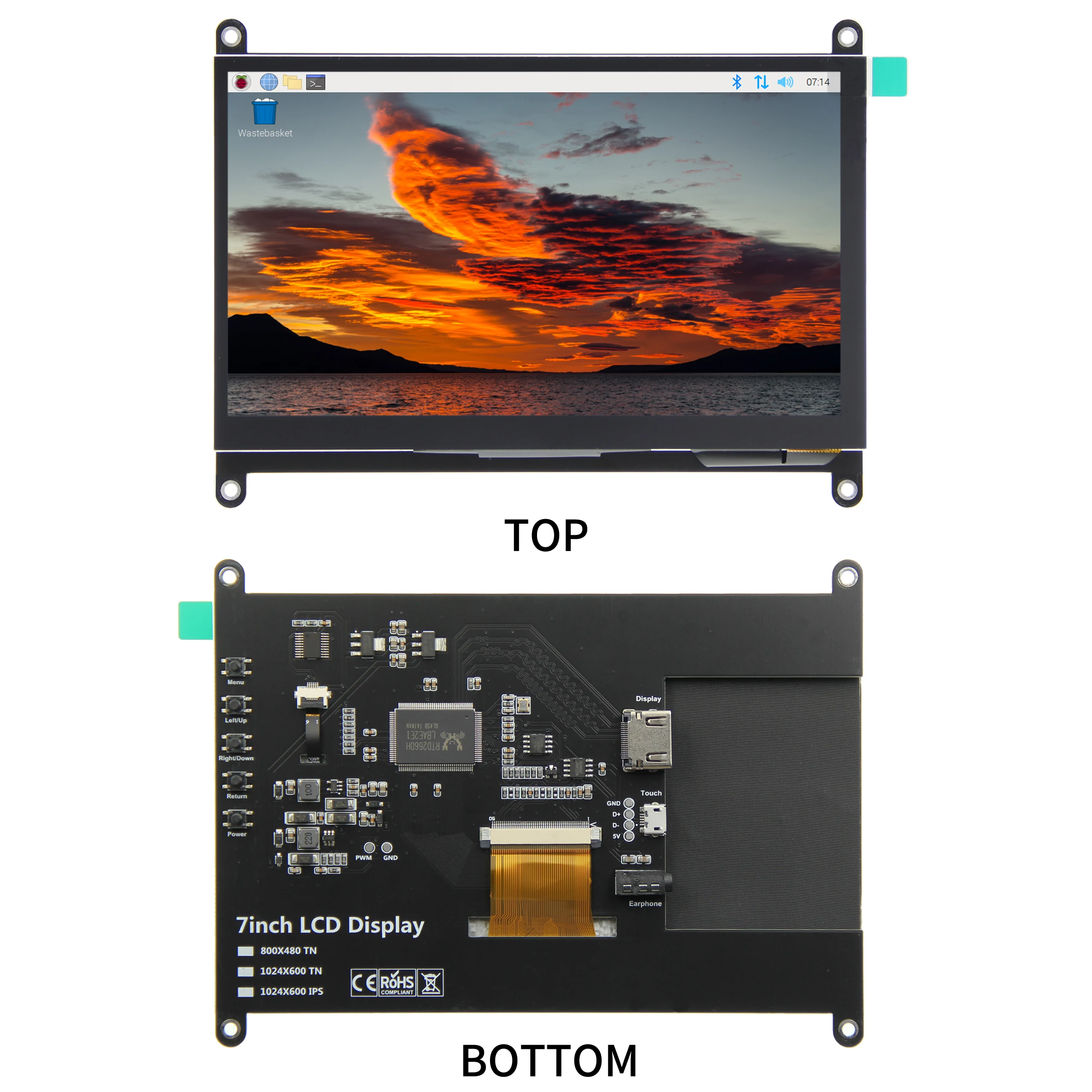 IPS 7Inch Screen AIDA64 LCD Display mini pc Touch HDMI Module 1024 x 600 for Raspberry Pi 3 Pi4 PC monitor moniteur orange pi