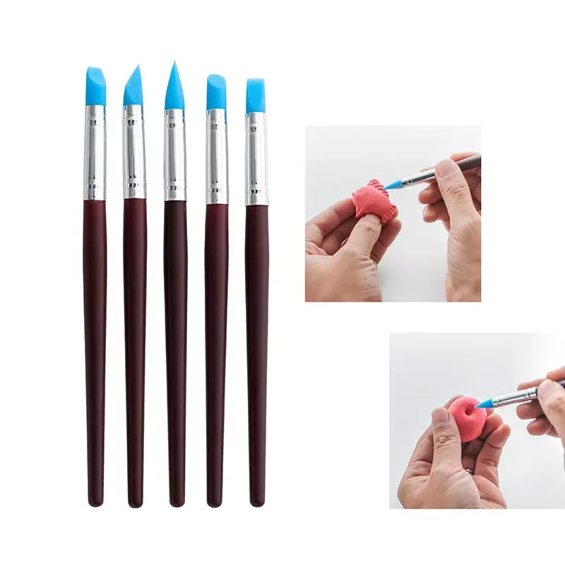 5 Stuks Klei Beeldhouwen Gereedschap Siliconen Carving Modellering Kleurgereedschap Klei Kleur Shaper Siliconen Verf Pen Met Zachte Rubber Tip Beeldhouwen Borstel Voor Polymeer Klei Aardewerk