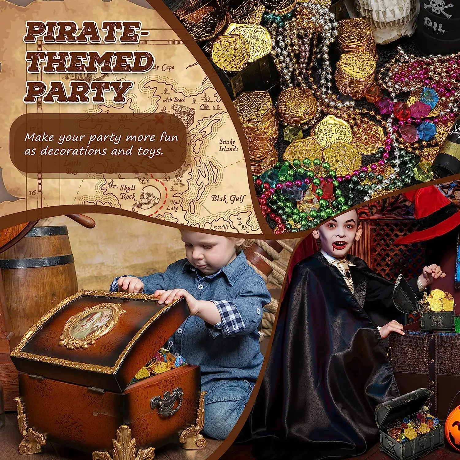 100 Pcs Pirate Coins Plastic Golden Coins Kids Fake Play Replica Spanish Doubloons St. Patrick's Coin for Pirate Party